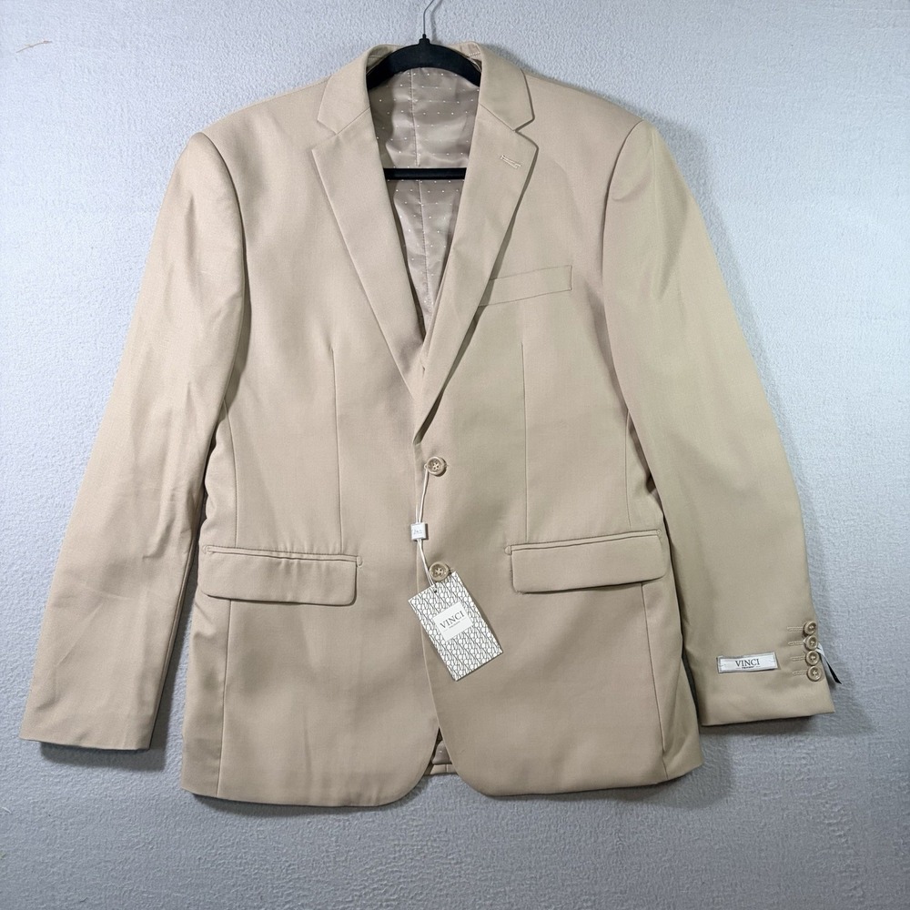 NWT Vinci Philosophy SV2900 Blazer Jacket & Vest Set 40R Light Beige Slim Fit